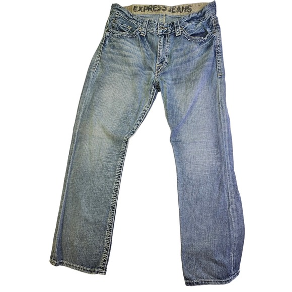 Express Jeans Loose Low Rise Bootcut Mens Denim Blue Wash Size 34x32 - Picture 1 of 9